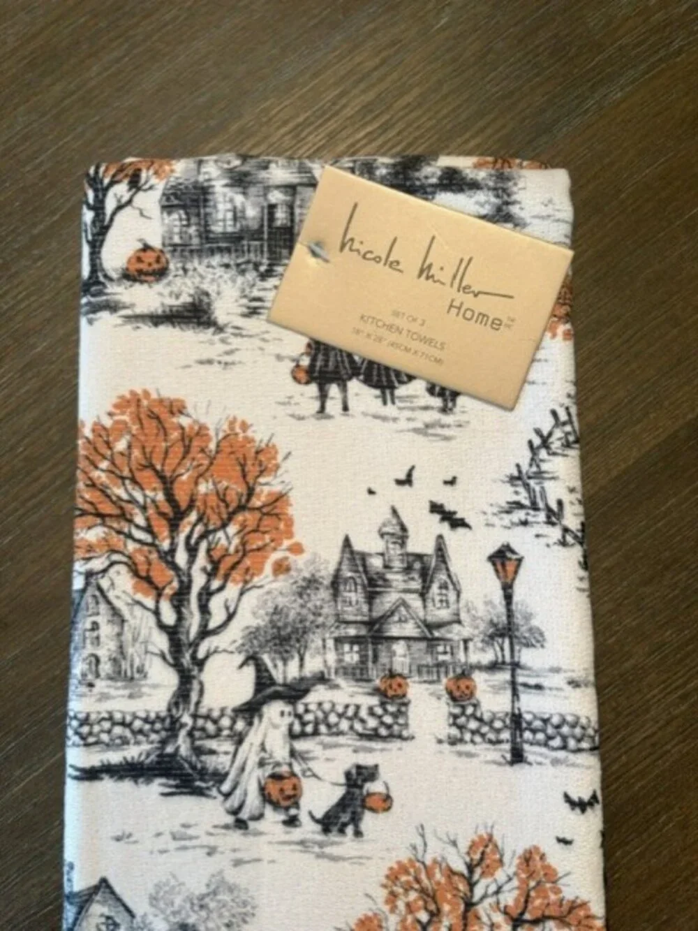 Nicole Miller Halloween Kitchen Towels Ghost Witch Haunted House 18x28